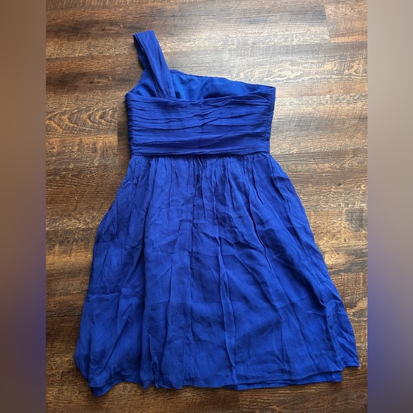 J. Crew Lucienne Blue Silk Chiffon Dress Size 10P - Picture 7 of 7